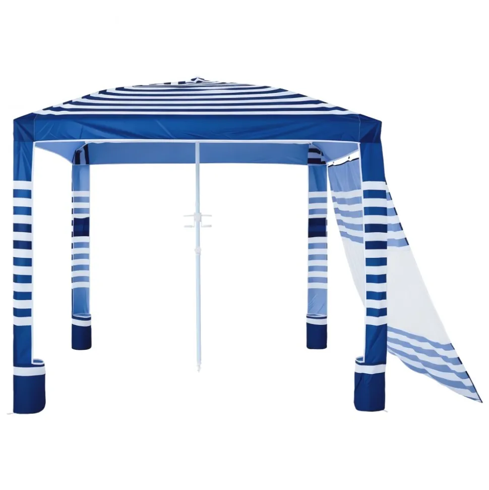 VEVOR Beach Cabana, 8 x 8 ft Beach Canopy with Side Wall, UPF 50+ Protection Easy Setup Cabana Tent with Sand Pockets, Adjustable Height Portable Shade Sun Shelter Umbrella for Family, Navy Stripes