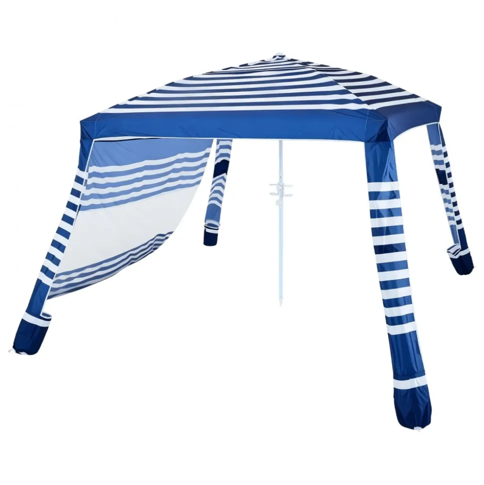 VEVOR Beach Cabana, 8 x 8 ft Beach Canopy with Side Wall, UPF 50+ Protection Easy Setup Cabana Tent with Sand Pockets, Adjustable Height Portable Shade Sun Shelter Umbrella for Family, Navy Stripes