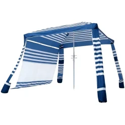 VEVOR Beach Cabana, 8 x 8 ft Beach Canopy with Side Wall, UPF 50+ Protection Easy Setup Cabana Tent with Sand Pockets, Adjustable Height Portable Shade Sun Shelter Umbrella for Family, Navy Stripes