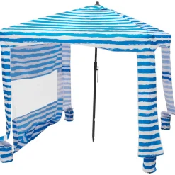 VEVOR Beach Cabana, 6 x 6 ft Beach Canopy with Side Wall, UPF 50+ Protection Easy Setup Cabana Tent with Sand Pockets, Portable Shade Sun Shelter Umbrella for Whole Family & Friends, Blue Stripes