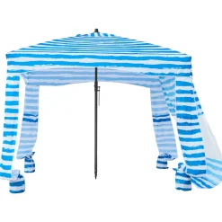 VEVOR Beach Cabana, 6 x 6 ft Beach Canopy with Side Wall, UPF 50+ Protection Easy Setup Cabana Tent with Sand Pockets, Portable Shade Sun Shelter Umbrella for Whole Family & Friends, Blue Stripes
