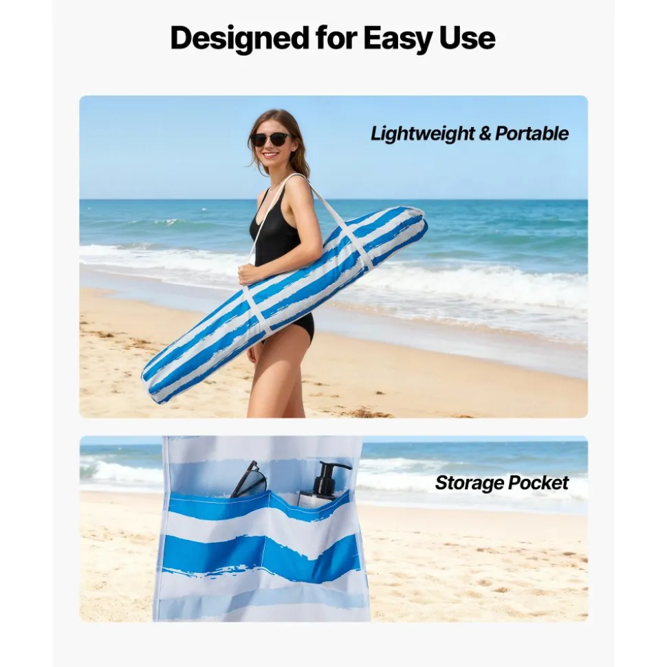 VEVOR Beach Cabana, 6 x 6 ft Beach Canopy with Side Wall, UPF 50+ Protection Easy Setup Cabana Tent with Sand Pockets, Portable Shade Sun Shelter Umbrella for Whole Family & Friends, Blue Stripes