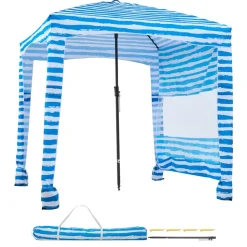 VEVOR Beach Cabana, 6 x 6 ft Beach Canopy with Side Wall, UPF 50+ Protection Easy Setup Cabana Tent with Sand Pockets, Portable Shade Sun Shelter Umbrella for Whole Family & Friends, Blue Stripes