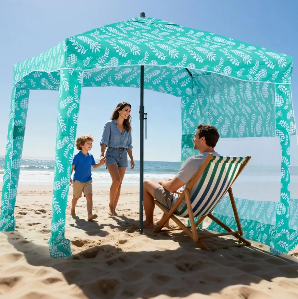 VEVOR Beach Cabana, 6 x 6 ft Beach Canopy with Side Wall, UPF 50+ Protection Easy Setup Cabana Tent with Sand Pockets, Large Portable Shade Sun Shelter, Outdoor Umbrella for Whole Family & Friends