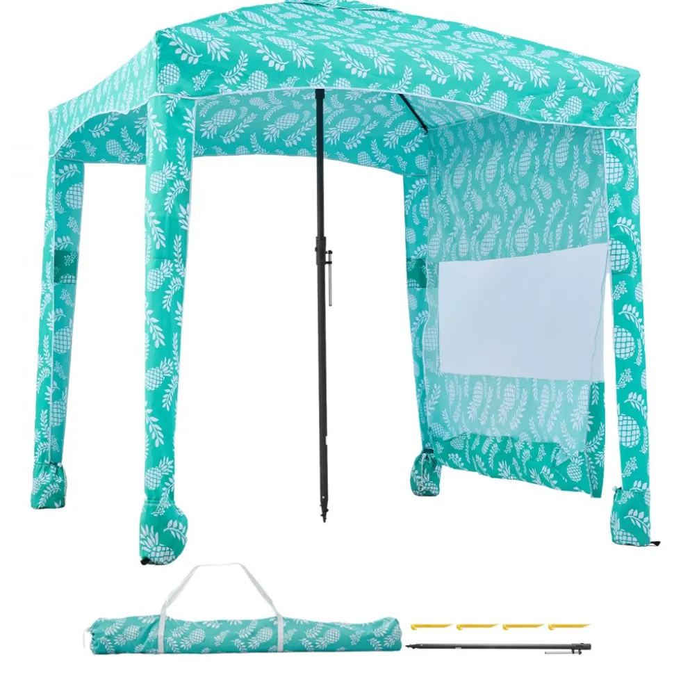 VEVOR Beach Cabana, 6 x 6 ft Beach Canopy with Side Wall, UPF 50+ Protection Easy Setup Cabana Tent with Sand Pockets, Large Portable Shade Sun Shelter, Outdoor Umbrella for Whole Family & Friends