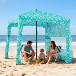 VEVOR Beach Cabana, 6 x 6 ft Beach Canopy with Side Wall, UPF 50+ Protection Easy Setup Cabana Tent with Sand Pockets, Large Portable Shade Sun Shelter, Outdoor Umbrella for Whole Family & Friends