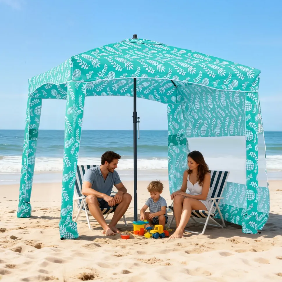 VEVOR Beach Cabana, 6 x 6 ft Beach Canopy with Side Wall, UPF 50+ Protection Easy Setup Cabana Tent with Sand Pockets, Large Portable Shade Sun Shelter, Outdoor Umbrella for Whole Family & Friends