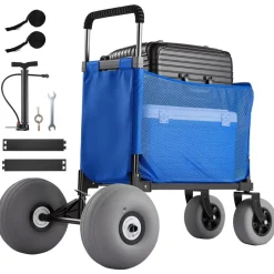 VEVOR Beach Cart with Large Wheels for Sand, 165 lbs Load Capacity, Heavy Duty Folding Beach Wagon with 12