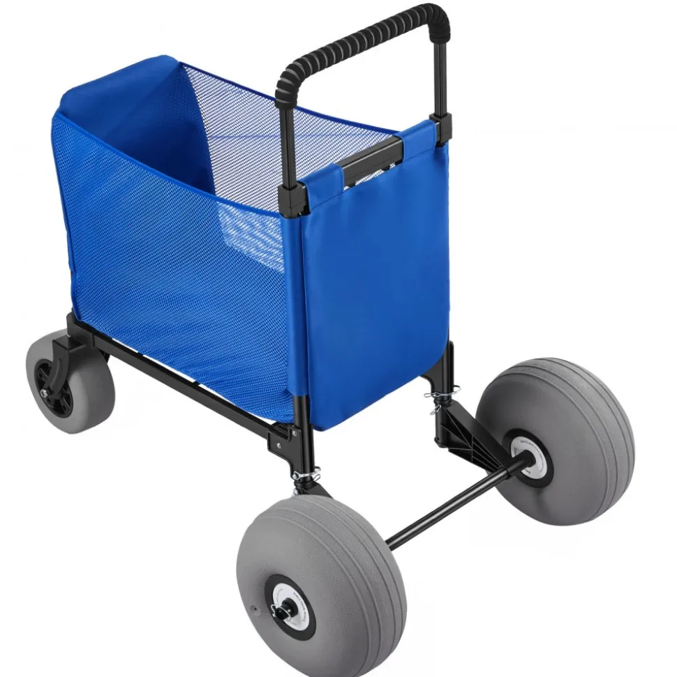 VEVOR Beach Cart with Large Wheels for Sand, 165 lbs Load Capacity, Heavy Duty Folding Beach Wagon with 12" Balloon Wheels, Storage Bag, 33" to 45" Adjustable Height, Dolly for Camping Fishing Garden