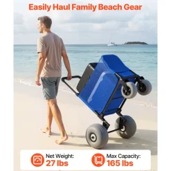 VEVOR Beach Cart with Large Wheels for Sand, 165 lbs Load Capacity, Heavy Duty Folding Beach Wagon with 12