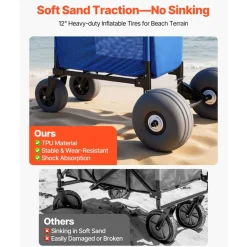 VEVOR Beach Cart with Large Wheels for Sand, 165 lbs Load Capacity, Heavy Duty Folding Beach Wagon with 12
