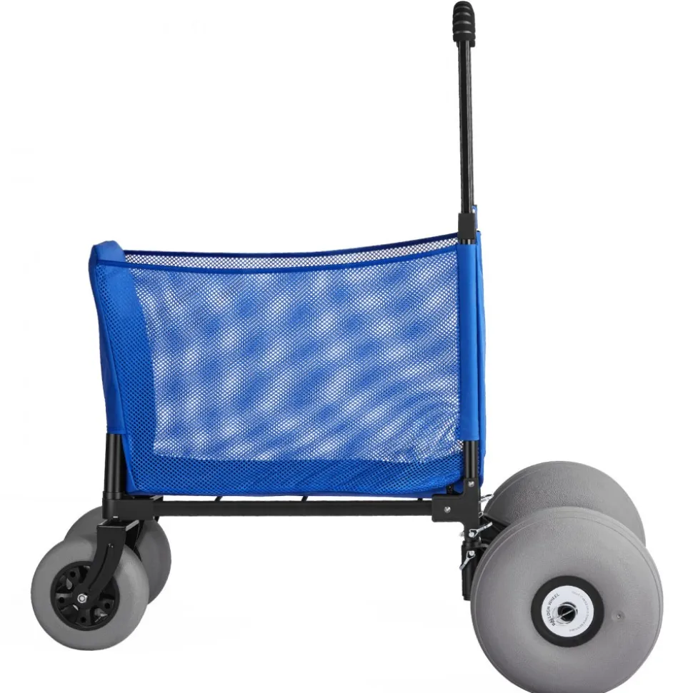 VEVOR Beach Cart with Large Wheels for Sand, 165 lbs Load Capacity, Heavy Duty Folding Beach Wagon with 12" Balloon Wheels, Storage Bag, 33" to 45" Adjustable Height, Dolly for Camping Fishing Garden