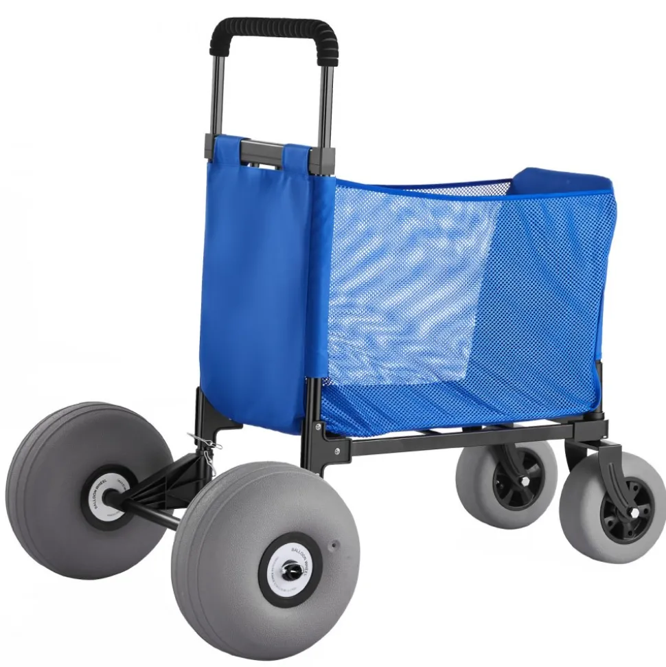 VEVOR Beach Cart with Large Wheels for Sand, 165 lbs Load Capacity, Heavy Duty Folding Beach Wagon with 12" Balloon Wheels, Storage Bag, 33" to 45" Adjustable Height, Dolly for Camping Fishing Garden