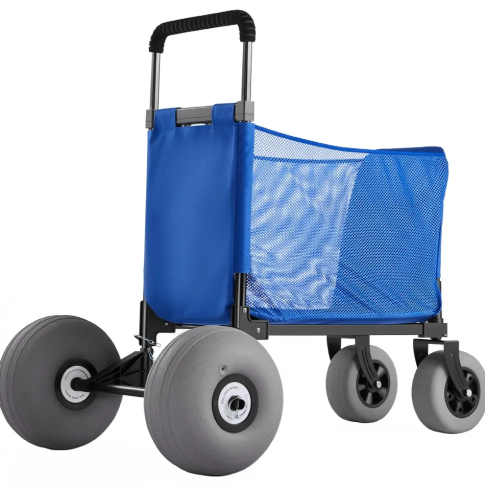 VEVOR Beach Cart with Large Wheels for Sand, 165 lbs Load Capacity, Heavy Duty Folding Beach Wagon with 12" Balloon Wheels, Storage Bag, 33" to 45" Adjustable Height, Dolly for Camping Fishing Garden