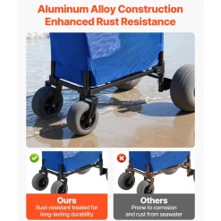 VEVOR Beach Cart with Large Wheels for Sand, 165 lbs Load Capacity, Heavy Duty Folding Beach Wagon with 12