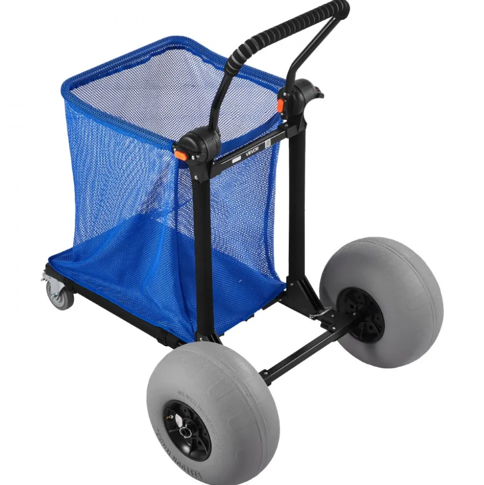 VEVOR Beach Cart with Large Wheels for Sand, 165 lbs Load Capacity, Heavy Duty Folding Beach Wagon with 12" Balloon Wheels, Storage Bag, 180° Adjustable Handlebar, Dolly for Camping Fishing Garden