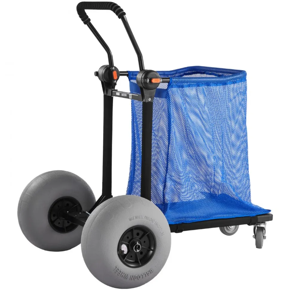 VEVOR Beach Cart with Large Wheels for Sand, 165 lbs Load Capacity, Heavy Duty Folding Beach Wagon with 12" Balloon Wheels, Storage Bag, 180° Adjustable Handlebar, Dolly for Camping Fishing Garden
