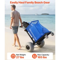 VEVOR Beach Cart with Large Wheels for Sand, 165 lbs Load Capacity, Heavy Duty Folding Beach Wagon with 12