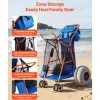 VEVOR Beach Cart with Large Wheels for Sand, 165 lbs Load Capacity, Heavy Duty Folding Beach Wagon with 12" Balloon Wheels, Insulated Cooler Bag, Umbrella Holder, Holds 4 Chairs for Camping & Fishing