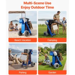 VEVOR Beach Cart with Large Wheels for Sand, 165 lbs Load Capacity, Heavy Duty Folding Beach Wagon with 12