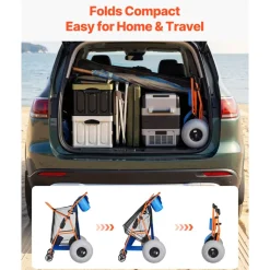 VEVOR Beach Cart with Large Wheels for Sand, 165 lbs Load Capacity, Heavy Duty Folding Beach Wagon with 12