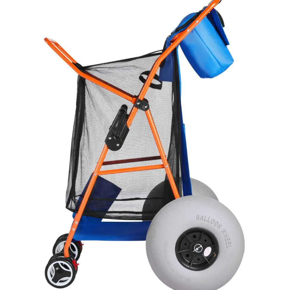 VEVOR Beach Cart with Large Wheels for Sand, 165 lbs Load Capacity, Heavy Duty Folding Beach Wagon with 12" Balloon Wheels, Insulated Cooler Bag, Umbrella Holder, Holds 4 Chairs for Camping & Fishing