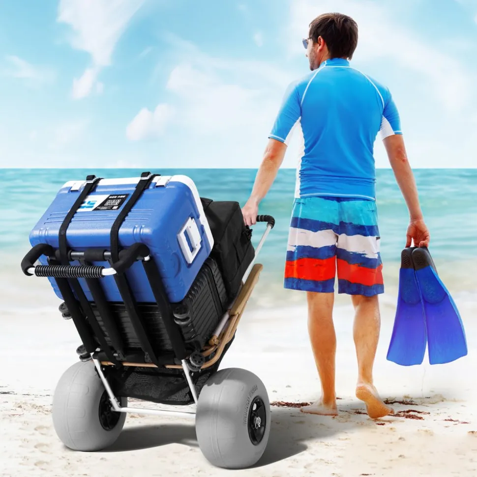 VEVOR Beach Dolly with Big Wheels for Sand, 29.9" x 15.4" Cargo Deck, w/ 12" Balloon Wheels, 165LBS Loading Capacity Folding Sand Cart & 27" to 44.7" Adjustable Height, Heavy Duty Cart for Beach