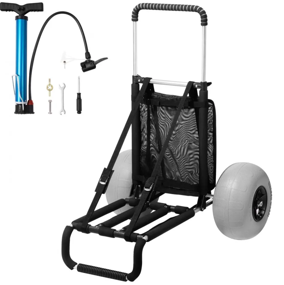 VEVOR Beach Dolly with Big Wheels for Sand, 29.9" x 15.4" Cargo Deck, w/ 12" Balloon Wheels, 165LBS Loading Capacity Folding Sand Cart & 27" to 44.7" Adjustable Height, Heavy Duty Cart for Beach