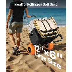 VEVOR Beach Dolly with Big Wheels for Sand, 29.9" x 15.4" Cargo Deck, w/ 12" Solid Wheels, 165LBS Loading Capacity Folding Sand Cart & 27" to 44.7" Adjustable Height, Heavy Duty Cart for Beach