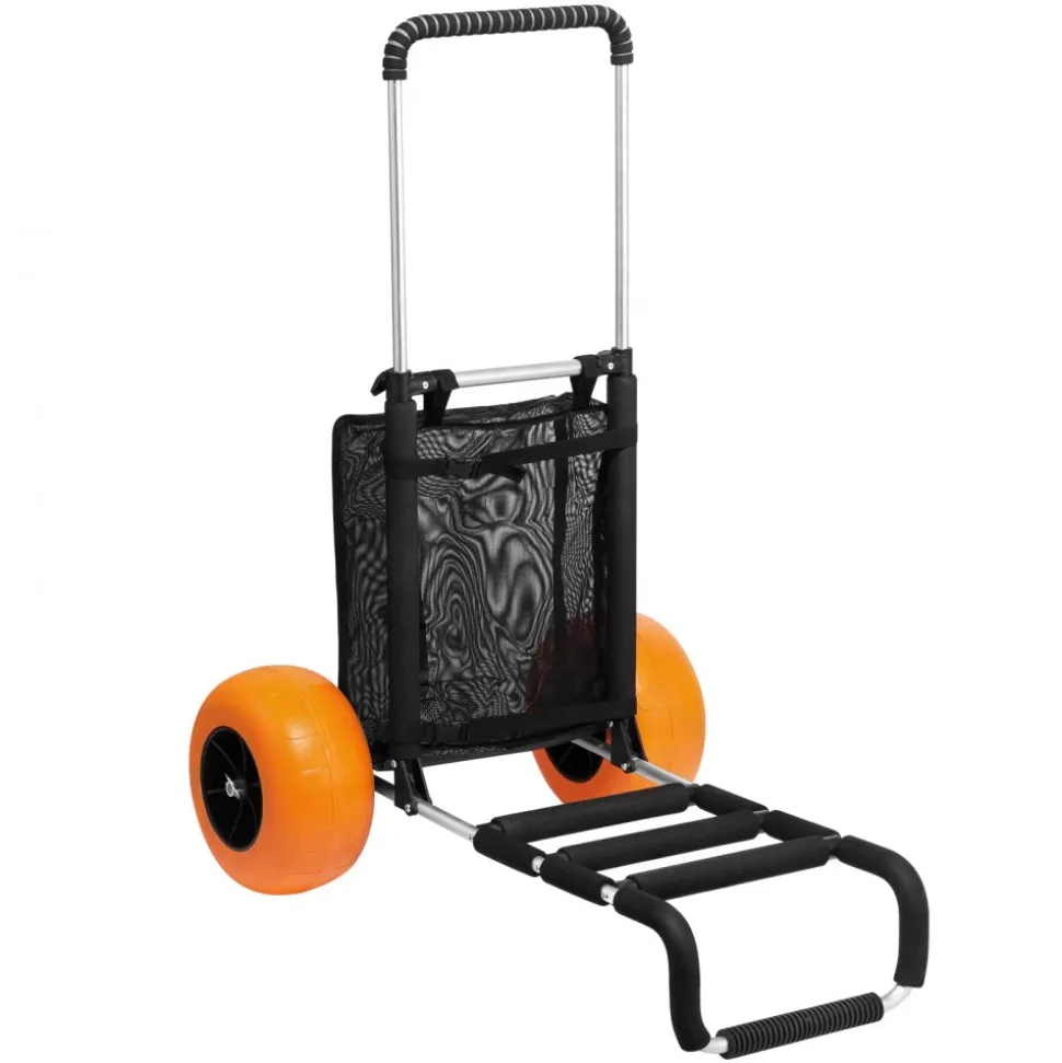 VEVOR Beach Dolly with Big Wheels for Sand, 29.9" x 15.4" Cargo Deck, w/ 12" Solid Wheels, 165LBS Loading Capacity Folding Sand Cart & 27" to 44.7" Adjustable Height, Heavy Duty Cart for Beach