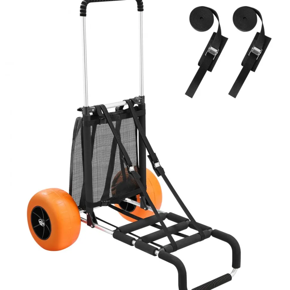 VEVOR Beach Dolly with Big Wheels for Sand, 29.9" x 15.4" Cargo Deck, w/ 12" Solid Wheels, 165LBS Loading Capacity Folding Sand Cart & 27" to 44.7" Adjustable Height, Heavy Duty Cart for Beach
