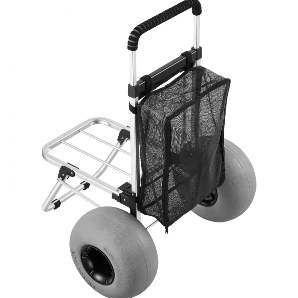VEVOR Beach Dolly with Big Wheels for Sand, 20" x 15" Cargo Deck, Folding Sand Cart with 12" Balloon Wheels, 165 lbs Loading Capacity & 34" to 46" Adjustable Height, Heavy Duty Cart for Beach Camping