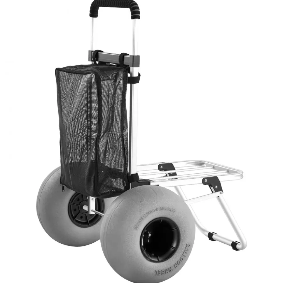 VEVOR Beach Dolly with Big Wheels for Sand, 20" x 15" Cargo Deck, Folding Sand Cart with 12" Balloon Wheels, 165 lbs Loading Capacity & 34" to 46" Adjustable Height, Heavy Duty Cart for Beach Camping