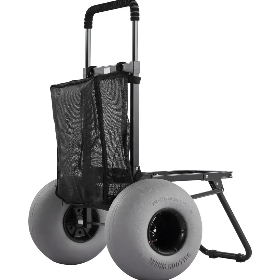 VEVOR Beach Dolly with Big Wheels for Sand, 18" x 15" Cargo Deck, Folding Sand Cart with 12" Balloon Wheels, 165 lbs Loading Capacity & 34" to 45" Adjustable Height, Heavy Duty Cart for Beach Camping