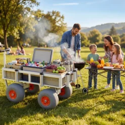VEVOR Beach Fishing Cart, 350 lbs Load Capacity, Fishing Cart Wagon with Heavy-Duty Aluminum Alloy Frame, 13-Inch All-Terrain PU Balloon Tires, 6 Rod Holders, for Outdoor Activities Camping Picnic