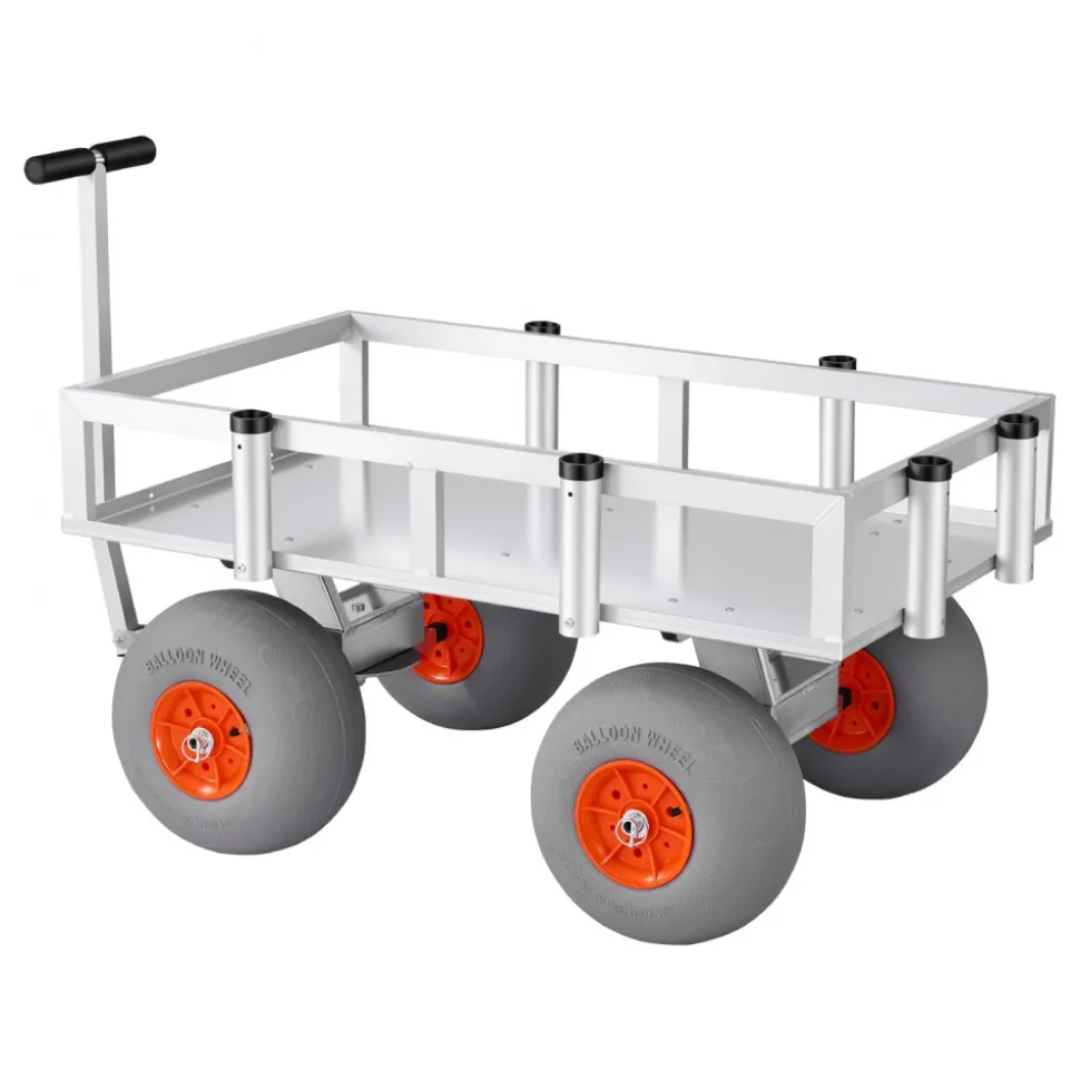 VEVOR Beach Fishing Cart, 350 lbs Load Capacity, Fishing Cart Wagon with Heavy-Duty Aluminum Alloy Frame, 13-Inch All-Terrain PU Balloon Tires, 6 Rod Holders, for Outdoor Activities Camping Picnic