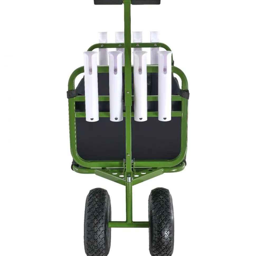 VEVOR Beach Fishing Cart, 300 lbs Load Capacity, Foldable Fish and Marine Cart with Four 11" Big Wheels Rubber Balloon Tires, Heavy-Duty Steel Pier Wagon Trolley with 8 Rod Holders for Picnic
