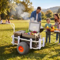 VEVOR Beach Fishing Cart, 300 lbs Load Capacity, Fishing Cart Wagon with Heavy-Duty Aluminum Alloy Frame, 13-Inch All-Terrain PU Balloon Tires, 8 Rod Holders, for Outdoor Activities Camping Picnic