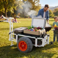 VEVOR Beach Fishing Cart, 350 lbs Load Capacity, Fishing Cart Wagon with Heavy-Duty Aluminum Alloy Frame, 16.5 in All-Terrain PU Balloon Tires, 8 Rod Holders, for Outdoor Activities Camping Picnic