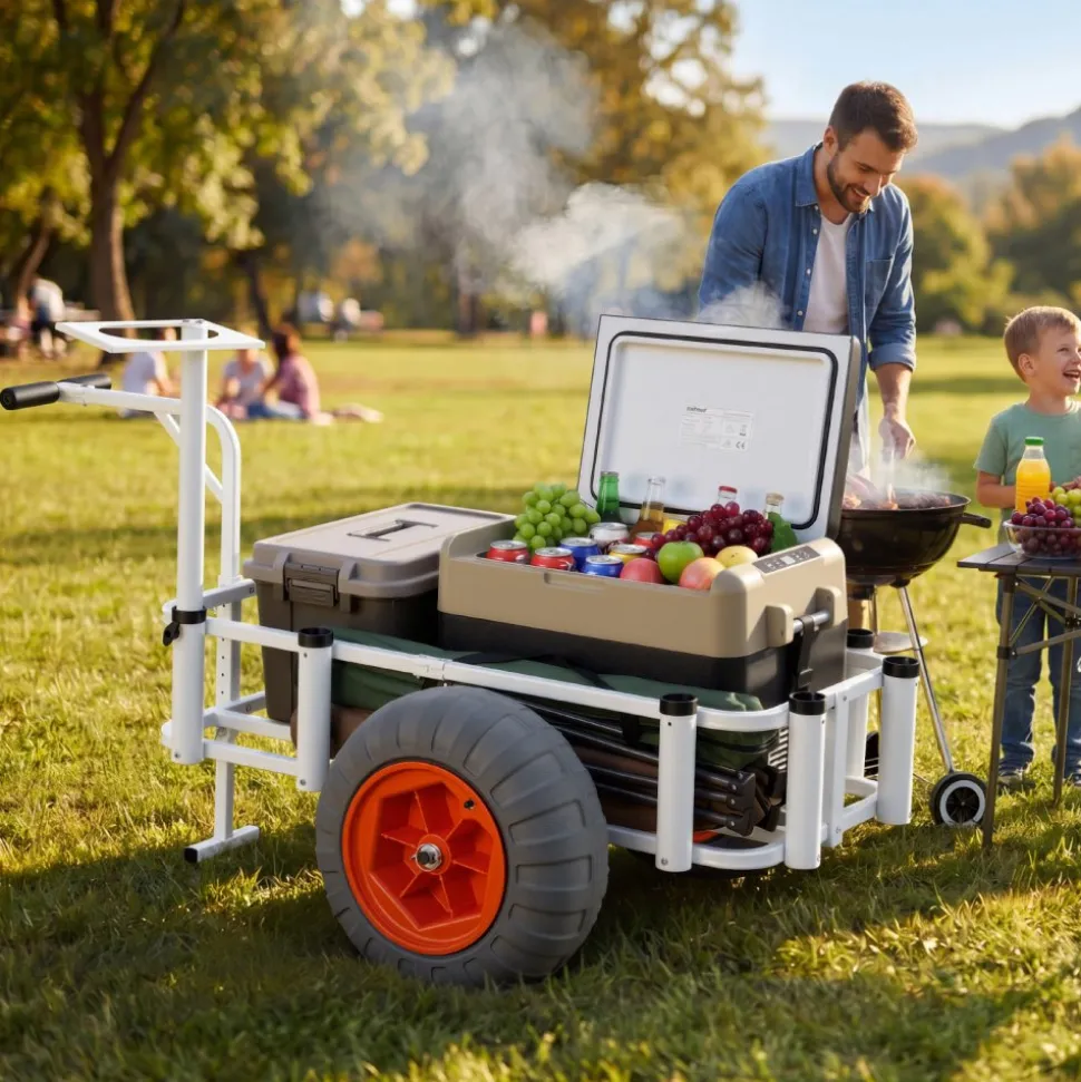 VEVOR Beach Fishing Cart, 350 lbs Load Capacity, Fishing Cart Wagon with Heavy-Duty Aluminum Alloy Frame, 16.5 in All-Terrain PU Balloon Tires, 8 Rod Holders, for Outdoor Activities Camping Picnic