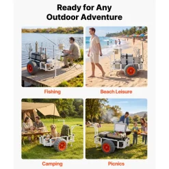 VEVOR Beach Fishing Cart, 350 lbs Load Capacity, Fishing Cart Wagon with Heavy-Duty Aluminum Alloy Frame, 16.5 in All-Terrain PU Balloon Tires, 8 Rod Holders, for Outdoor Activities Camping Picnic