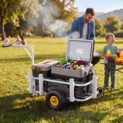 VEVOR Beach Fishing Cart, 200 lbs Load Capacity, Fishing Cart Wagon with Heavy-Duty Carbon Steel Frame, 11 in All-Terrain Tires, 7 Rod Holders, Easy to Clean, for Outdoor Activities Camping Picnic