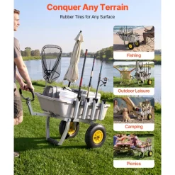 VEVOR Beach Fishing Cart, 200 lbs Load Capacity, Fishing Cart with Poly Bed, Heavy-Duty Aluminum Alloy Frame, 13-Inch All-Terrain Tires, 8 Rod Holders, Strap, Easy to Clean, for Outdoor Camping Picnic