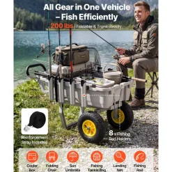 VEVOR Beach Fishing Cart, 200 lbs Load Capacity, Fishing Cart with Poly Bed, Heavy-Duty Aluminum Alloy Frame, 13-Inch All-Terrain Tires, 8 Rod Holders, Strap, Easy to Clean, for Outdoor Camping Picnic