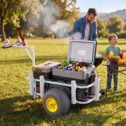 VEVOR Beach Fishing Cart, 200 lbs Load Capacity, Fishing Cart Wagon with Heavy-Duty Carbon Steel Frame, 13-Inch All-Terrain PU Balloon Tires, 7 Rod Holders, for Outdoor Activities Camping Picnic