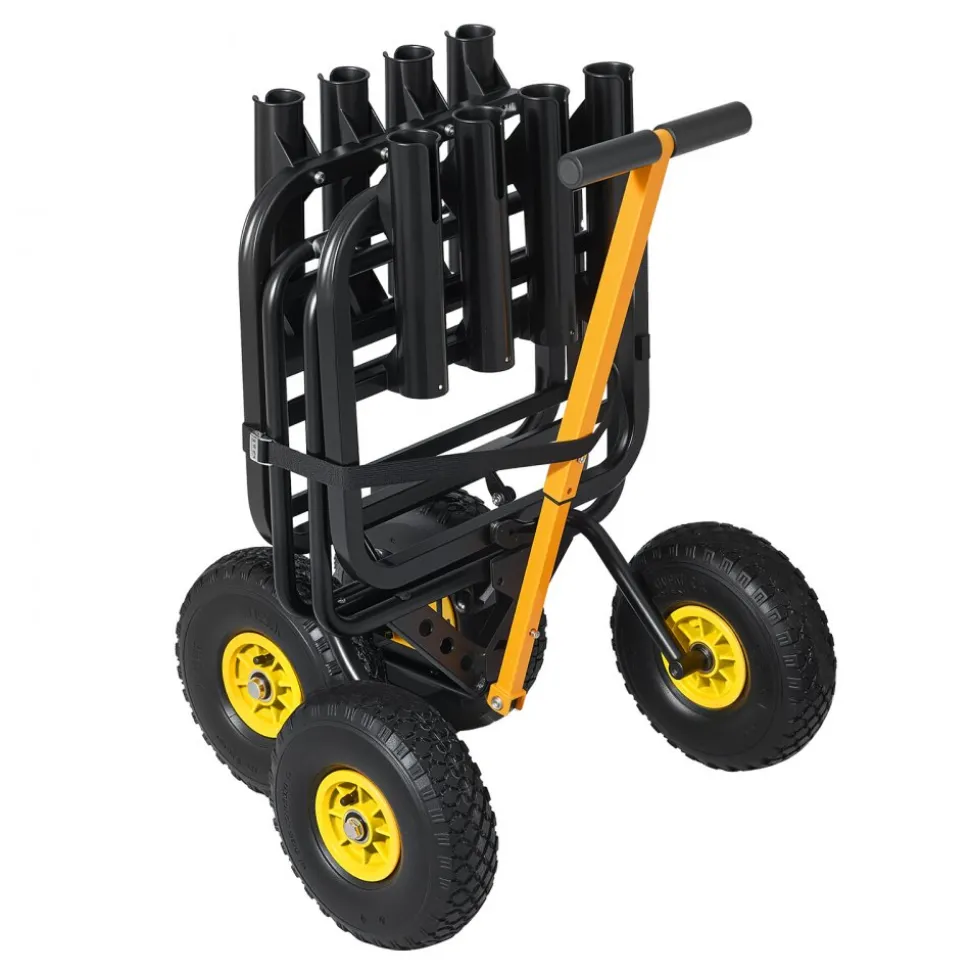 VEVOR Beach Fishing Cart, 300 lbs Load Capacity, Foldable Fishing Cart with Heavy-Duty Carbon Steel Frame, 11-Inch All-Terrain Tires, 8 Rod Holders, Strap, Easy to Clean, for Outdoor Camping Picnic
