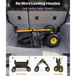VEVOR Beach Fishing Cart, 300 lbs Load Capacity, Foldable Fishing Cart with Heavy-Duty Carbon Steel Frame, 11-Inch All-Terrain Tires, 8 Rod Holders, Strap, Easy to Clean, for Outdoor Camping Picnic