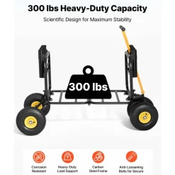 VEVOR Beach Fishing Cart, 300 lbs Load Capacity, Foldable Fishing Cart with Heavy-Duty Carbon Steel Frame, 11-Inch All-Terrain Tires, 8 Rod Holders, Strap, Easy to Clean, for Outdoor Camping Picnic