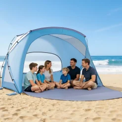 VEVOR Beach Tent Sun Shelter for 6 Person, UPF 50+ Protection, Portable Sun Shade Canopy with Carrying Bag & Sand Pockets, Lightweight and Easy Setup Beach Umbrella for Family Camping Outdoor Picnic