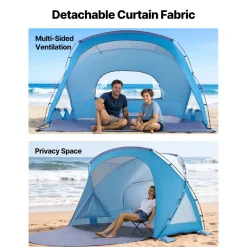 VEVOR Beach Tent Sun Shelter for 6 Person, UPF 50+ Protection, Portable Sun Shade Canopy with Carrying Bag & Sand Pockets, Lightweight and Easy Setup Beach Umbrella for Family Camping Outdoor Picnic